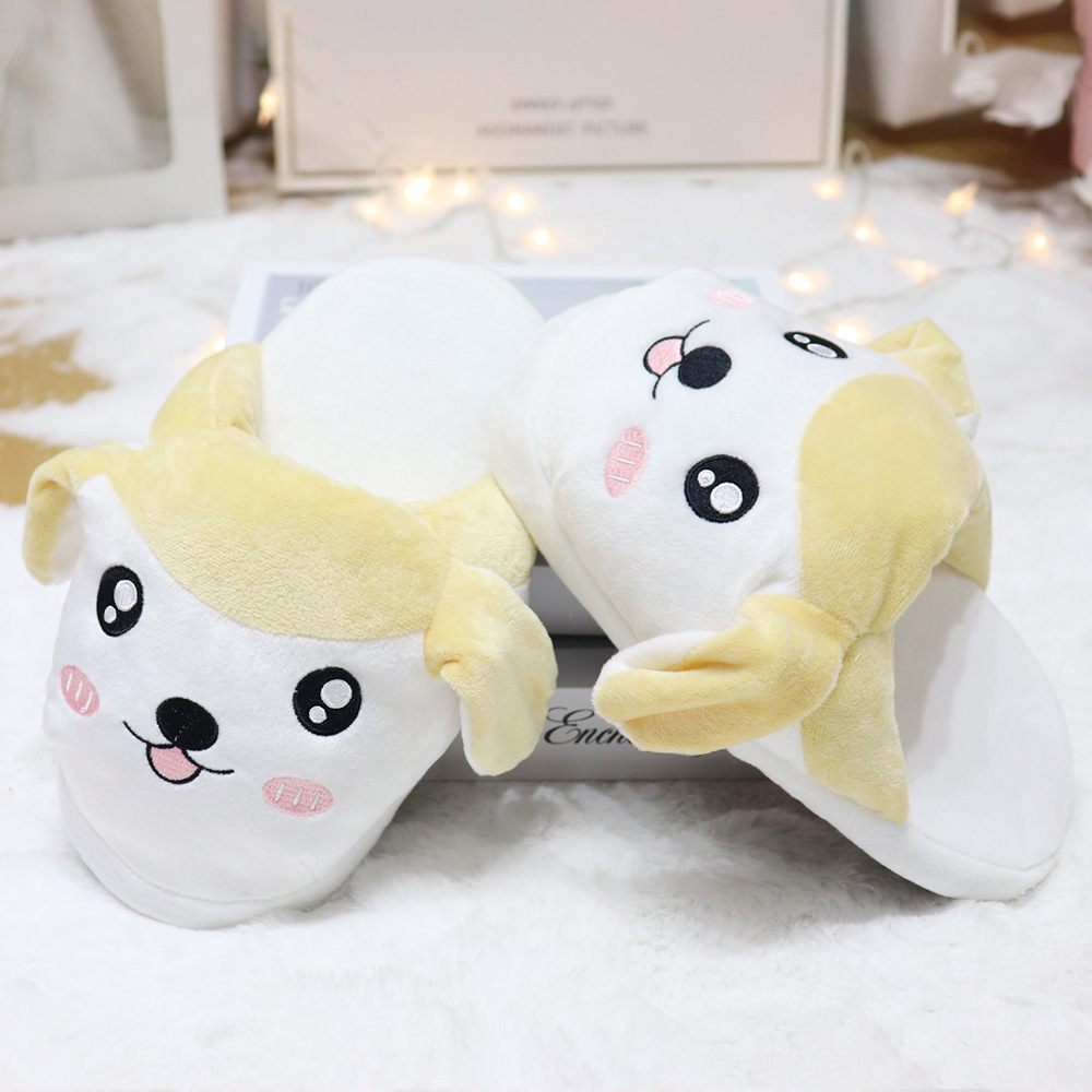 Zapatillas de orejas grandes, trapeador de algodón con orejas en movimiento, lindo perro de dibujos animados, todo incluido, cálido, antideslizante, zapatillas de lana, invierno