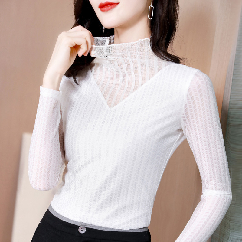 Love Clothes White Base Shirt Women's Long-sleeved 2023 Winter New Western Style Lace Top with Velvet T-shirt Love Clothes White Base Shirt Women's Long-sleeved 2023 Winter New Western Style Lace Top with Velvet T-shirt