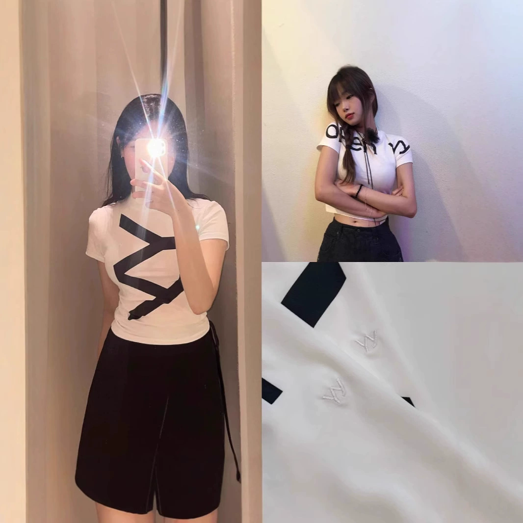 Модная нишевая короткая футболка с открытым буквенным принтом, простой тонкий топ с короткими рукавами и логотипом для женщин