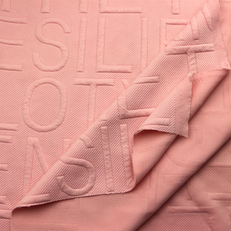 字母提花空气层涤氨纶浮雕3D提花夹丝棉空气层布INS卫衣服装面料