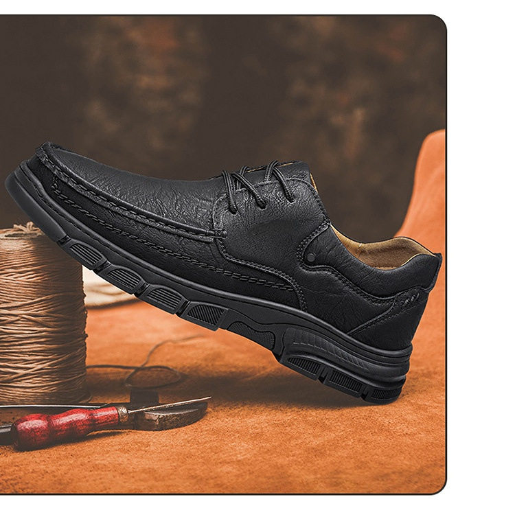 Giày da nam cỡ lớn mũi tròn đế bằng phong cách thường ngày — 18030 màu kaki, 18030 màu vàng nâu, 18030 màu đen, 18030, màu nâu sẫm chi tiết 2