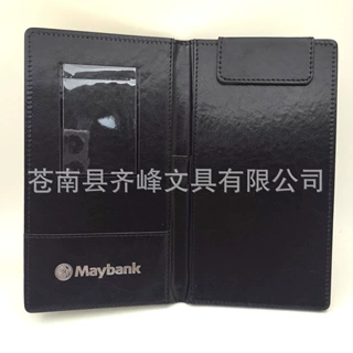 定制logo印刷黑色仿皮PU皮革A5账单夹出口柬埔寨皮面买单夹