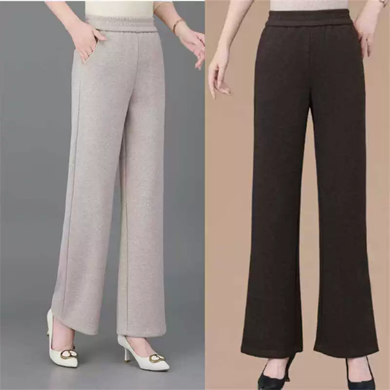 Осенние и зимние брюки с высокой талией прямые женские толстые брюки мама 200 кг плюс размер расклешенные брюки женские микро-ламы