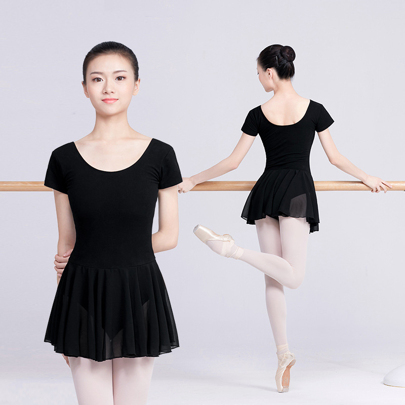 En stock nueva ropa de práctica de baile ropa de baile de manga corta para mujer Ballet adulto Falda de baile de gasa yoga ropa de gimnasia corporal