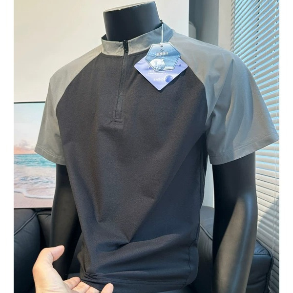 American-Style Half-Zip Short-Sleeved T-Shirt for Men, Summer 2026 New Style, Contrasting Color, Quick-Drying, Sports and Fitness Training Thin Top American-Style Half-Zip Short-Sleeved T-Shirt for Men, Summer 2026 New Style, Contrasting Color, Quick-Drying, Sports and Fitness Training Thin Top