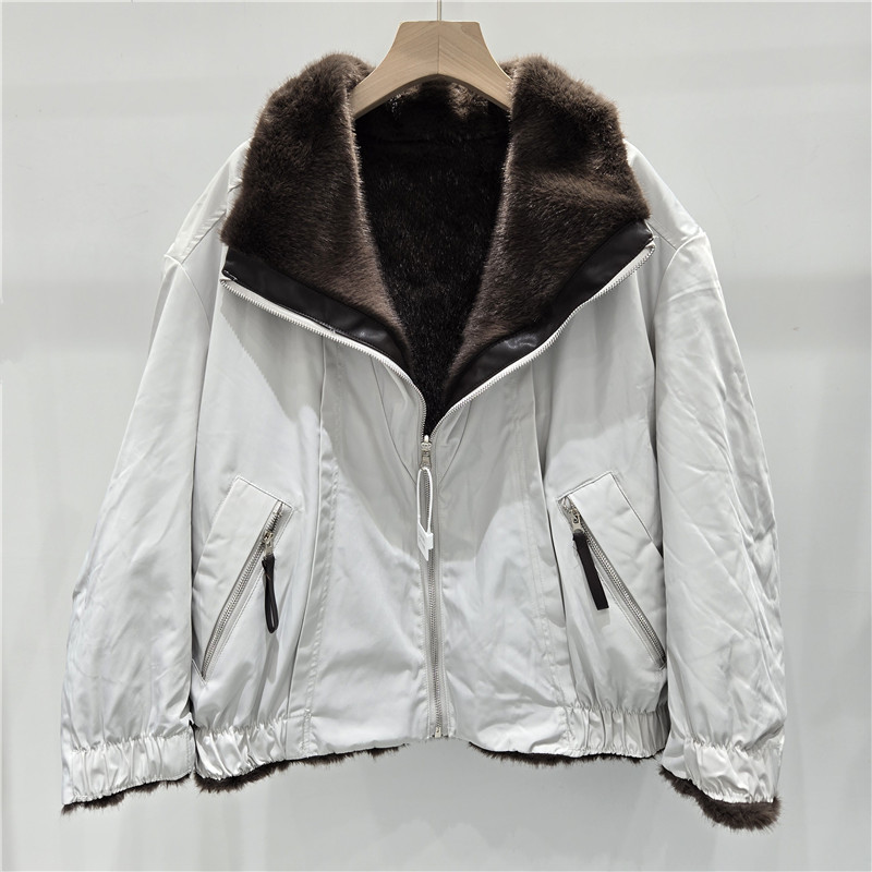 Invierno nuevo diseño de pieles de dos lados en una piel verde de lana parquet gruesa cálida abrigo casual de moda versátil image 3