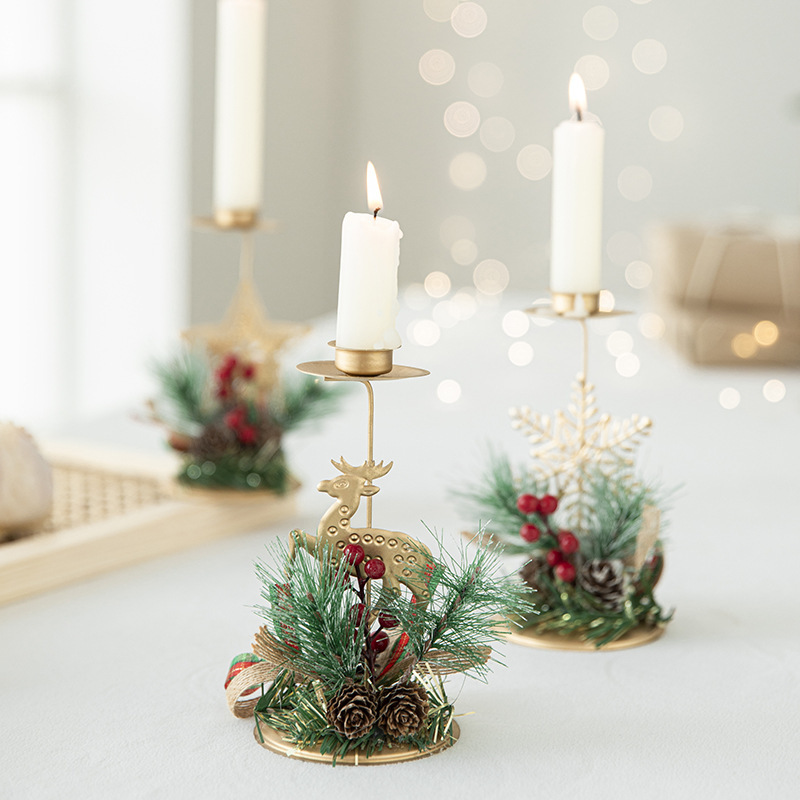 Candelero navideño de hierro dorado, ventana de piñón, decoración de mesa, decoración navideña, decoración de ambiente, bandeja de velas