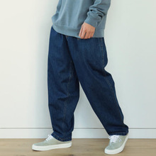 新款日系宽松直筒牛仔裤男抽绳腰带可调节简约素色修腿潮流长裤子