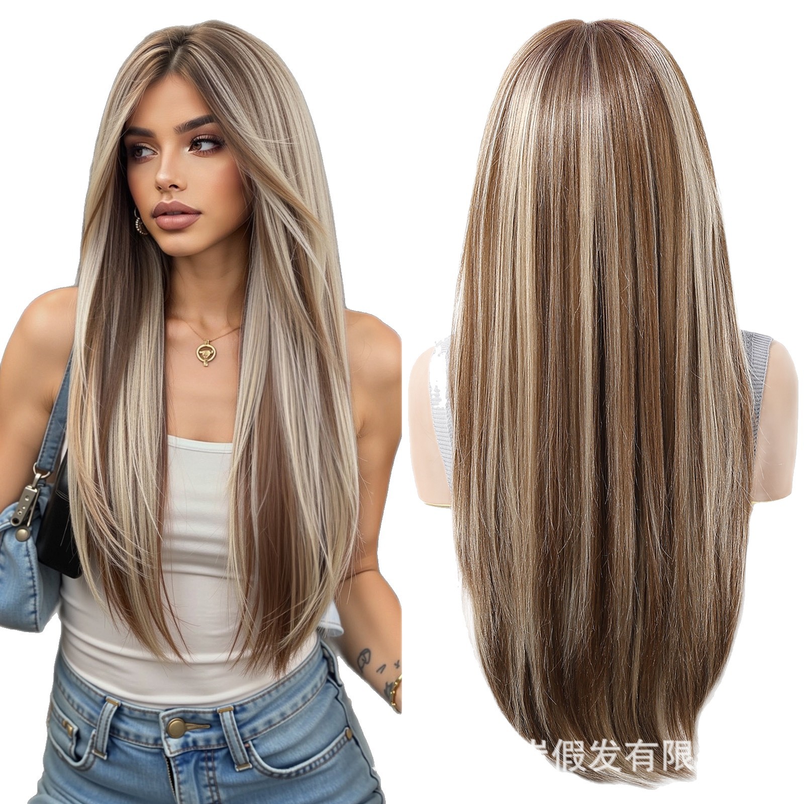 Estilo europeo y americano 13*6 color degradado encaje pelo largo y liso peluca gorra de malla femenina transpirable realista y casual cosido todo en la cabeza