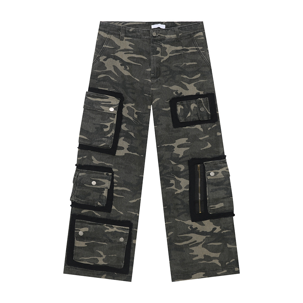 MTLCLOTHES Hombres| Otoño nuevo diseño personalizado de calles de alto nivel de bolsillo camuflado pantalones de trabajo recto