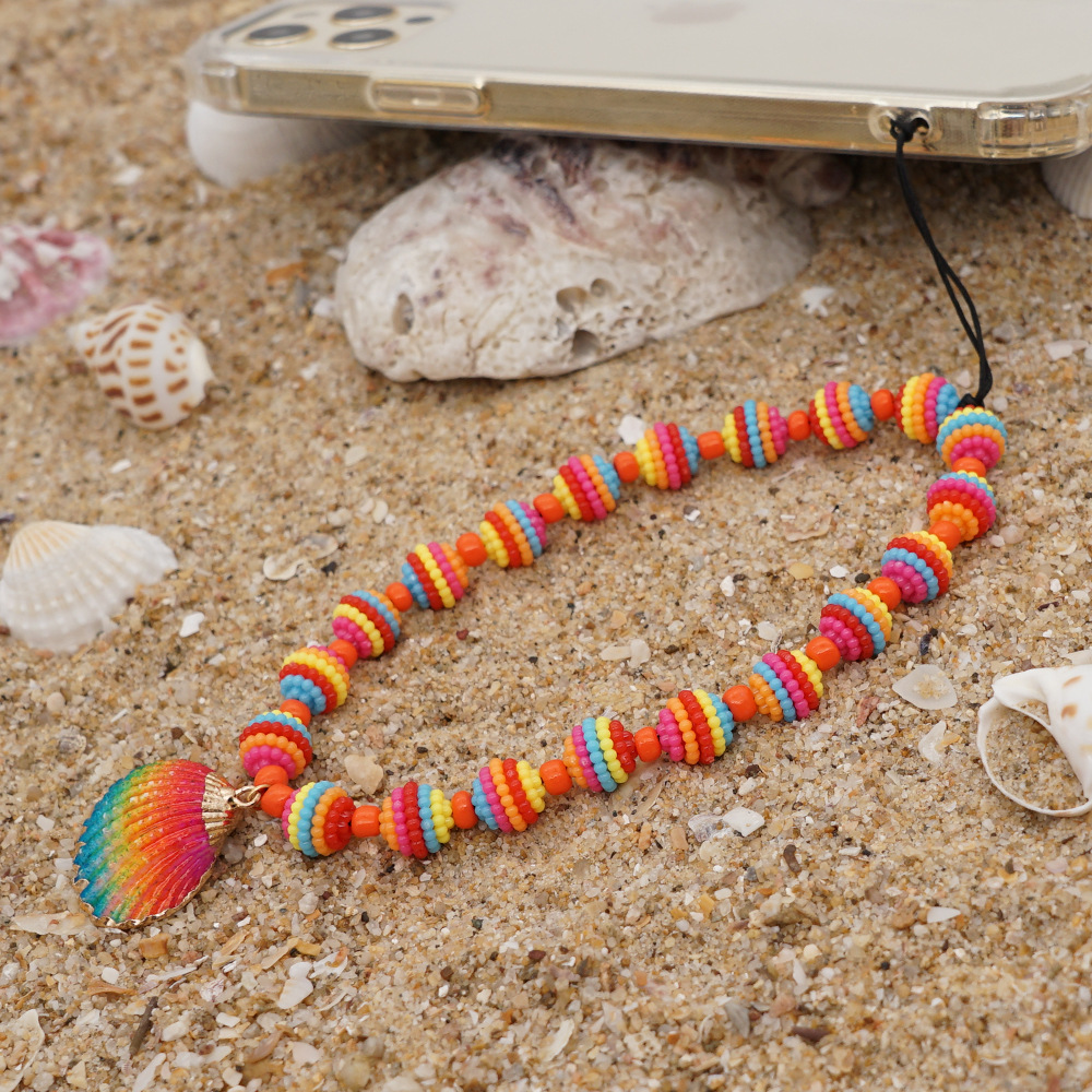 Simple bohemian rainbow shell mobile phone chainpicture3