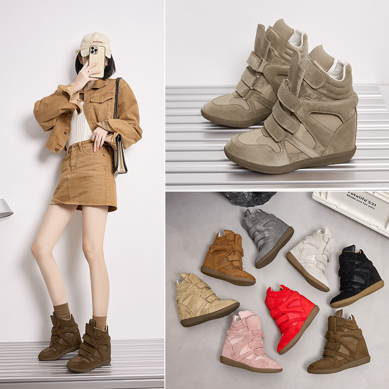2026 New Women's 8cm Hidden Heel Velcro Thick-Soled Short Boots in Suede, Fashionable Casual Versatile Martin Boots