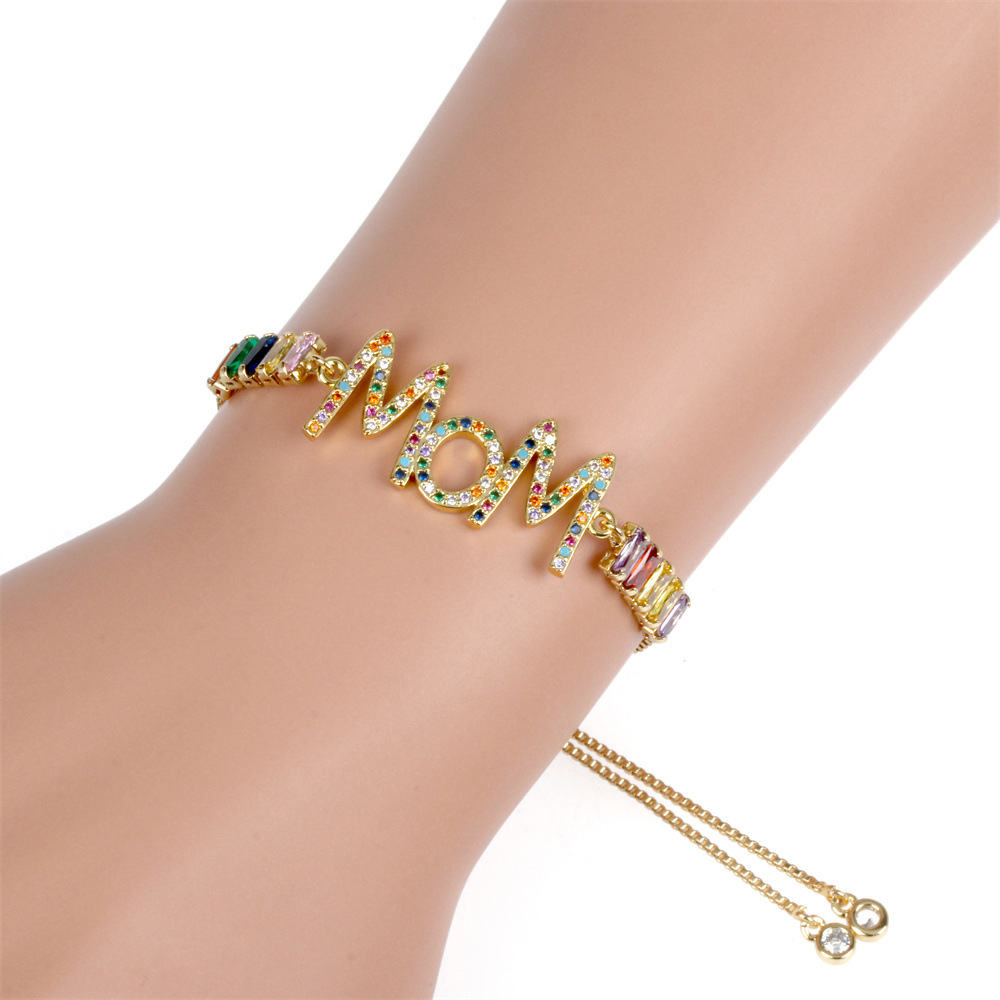 Motheru0027s day jewelry simple copper inlaid color zirconium letter multi-layered bracelet