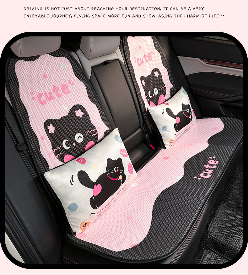 Summer Car Cushion Cute Bow Cat Car Comfortable Breathable Cushion Creative Cartoon Car Seat Cover