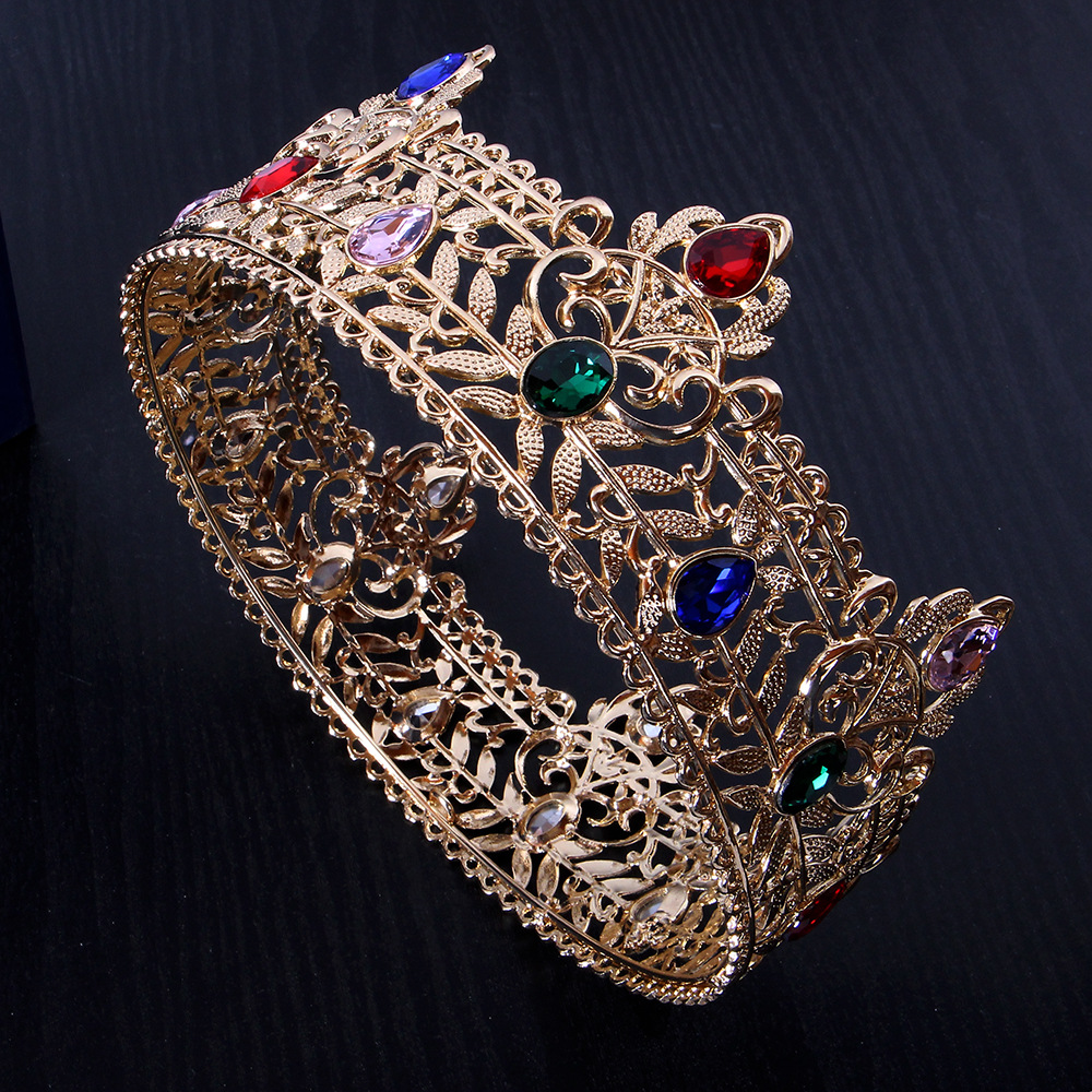 Los hombres europeos y americanos de oro corona simple multicolor completo círculo rey tocado cumpleaños nupcial corona Amazon Venta caliente