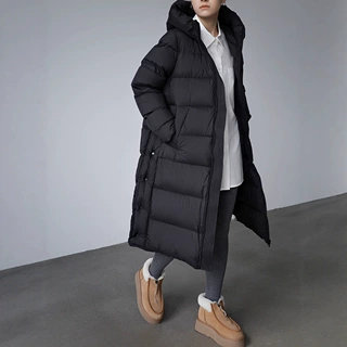 乾鹤日系秋冬天复古时髦90白鸭绒长款羽绒服保暖舒适外套女
