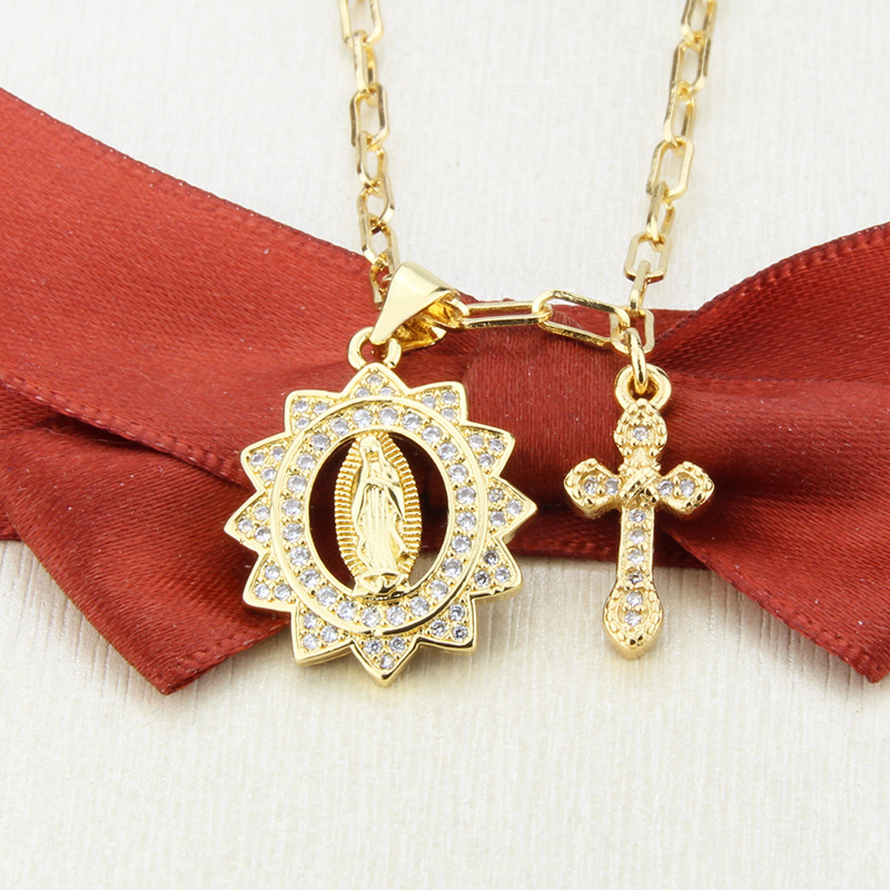 gold-plated inlaid zirconium oval Virgin necklace