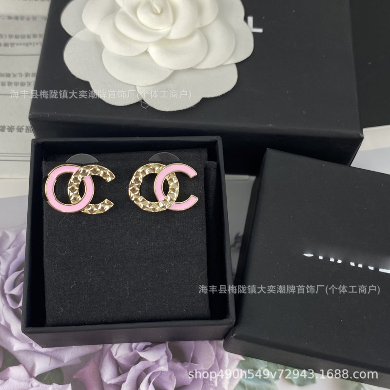 25b新款高版本小香风耳钉女 双C爱心蝴蝶耳环925耳针轻奢高级耳饰|undefined