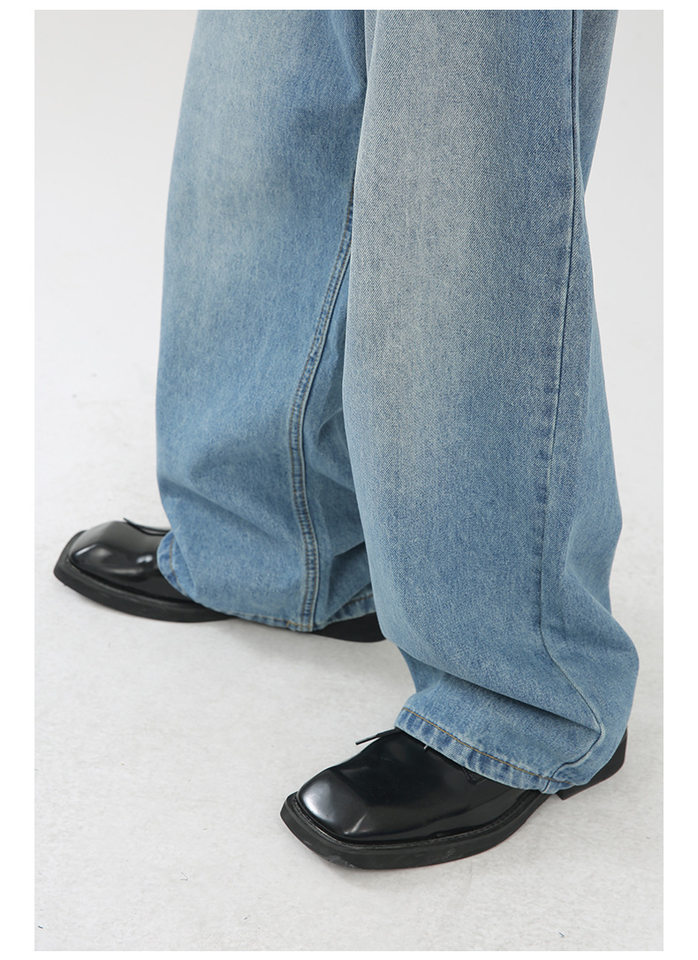 Quần jean nam ống rộng phong cách Hàn, lưng vừa, dài chạm gót, denim mềm mỏng — Màu xanh lam chi tiết 14