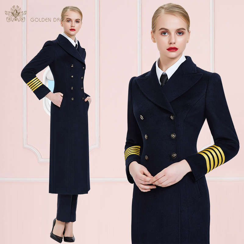 Hostes ceketi Kadın Orta uzunlukta sonbahar ve kış Havacılık Koleji kaptan pilot havaalanı yer hizmetleri yün ceket tulum_voghion.com