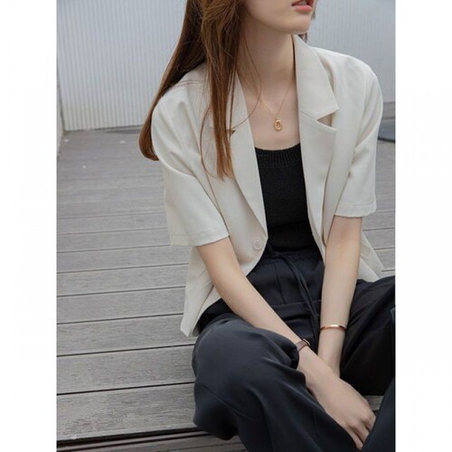 Design sense summer thin short-sleeved women's blazer jacket, annual short sleeve loose temperament suit top