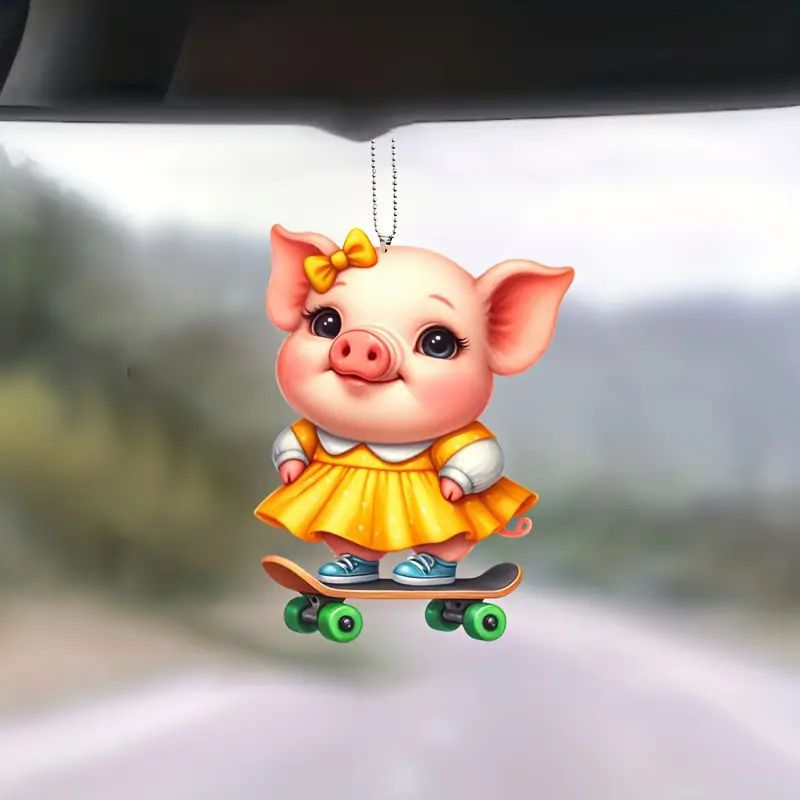 Acrílico nuevo lindo patineta cerdo colgante de vacaciones plano transfronterizo colgante de llaver colgante