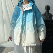 冬季加厚设计感个性ins渐变色棉服男潮牌美式oversize棉上衣外套