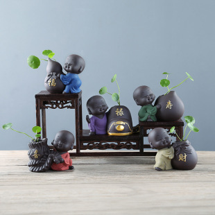 Purple Clay Tea Pet Ornaments Tea Set Accessories Wufu Flower Ware Living Room Home Decorations Tea Table Copper Herb Hydroponics