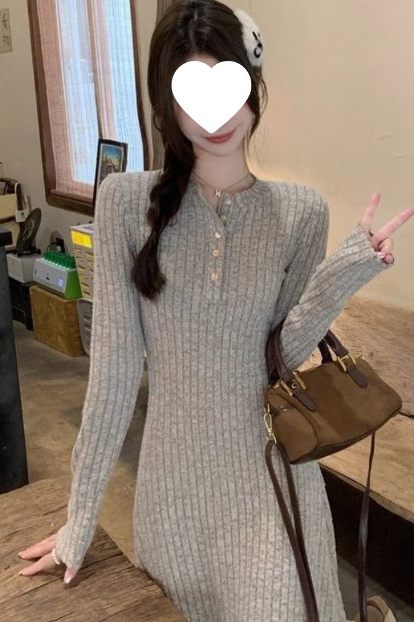 加绒单穿长袖连衣裙女秋冬季新款法式气质修身收腰显瘦内打底长裙