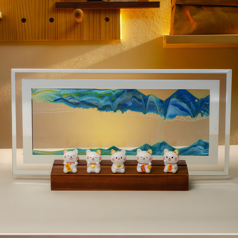 3D流沙画家居饰品乔迁装饰发财招财猫流水生财桌面摆件八方来财|undefined