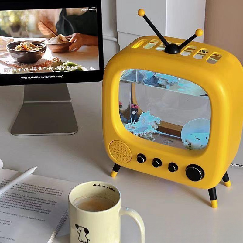 デスクトップ小型水槽レトロ子猫テレビ水槽マイクロ風景生態学的なベタリボンリビングルーム造園水|undefined