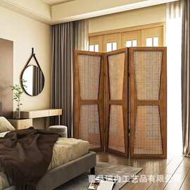 北欧风藤编屏风办公室隔断装饰折屏家居沙发背景墙可移动折叠屏风