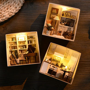DIY Handmade Birthday Gift Cabin Smart House Girl Assembly Model Mini House Kitten Diary