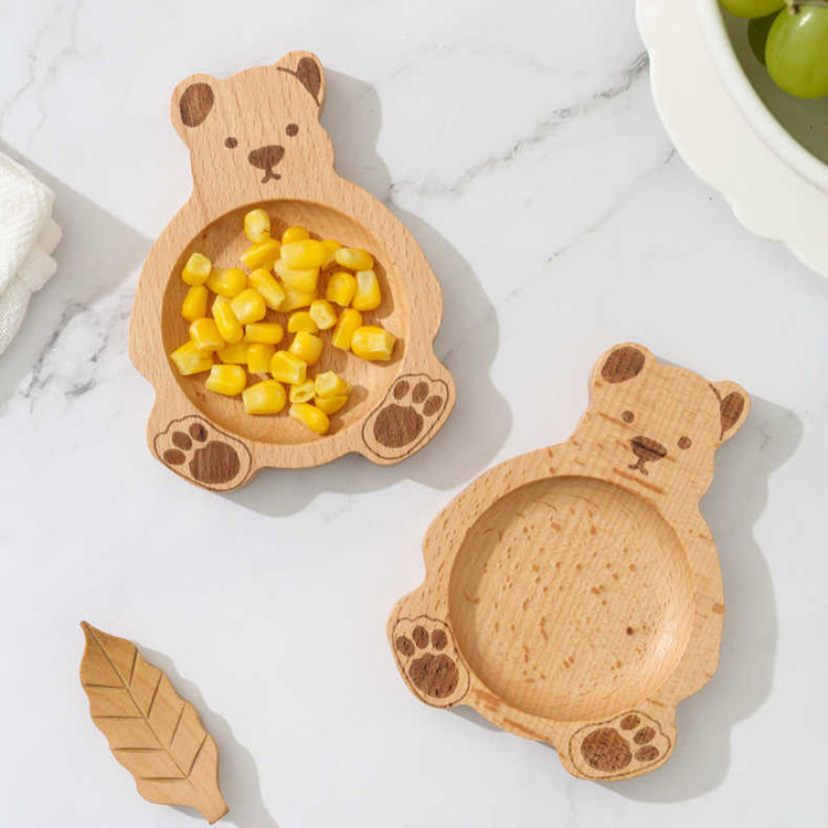 Plato pequeño de madera de haya estilo japonés con forma de oso, plato pequeño de madera maciza para el hogar, plato para salsa y vinagre de restaurante de hotel con diseño de dibujos animados, personalizable con logotipo.