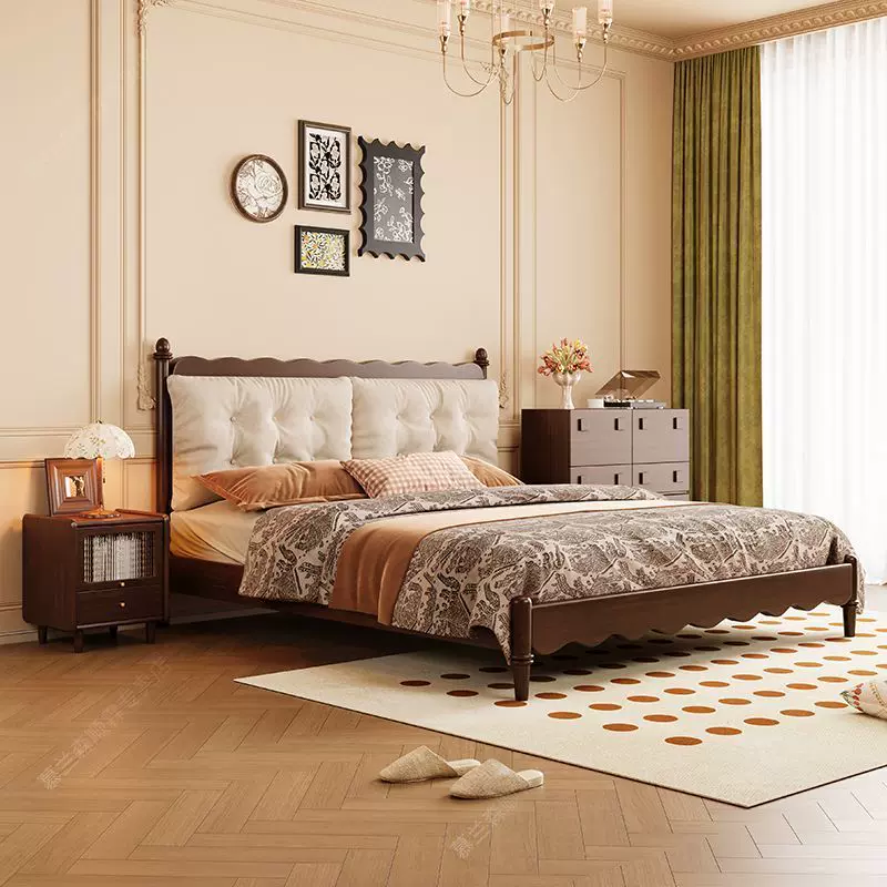 法式复古实木床美式双人1.8米大床主卧落地婚床公主奶油风温莎床