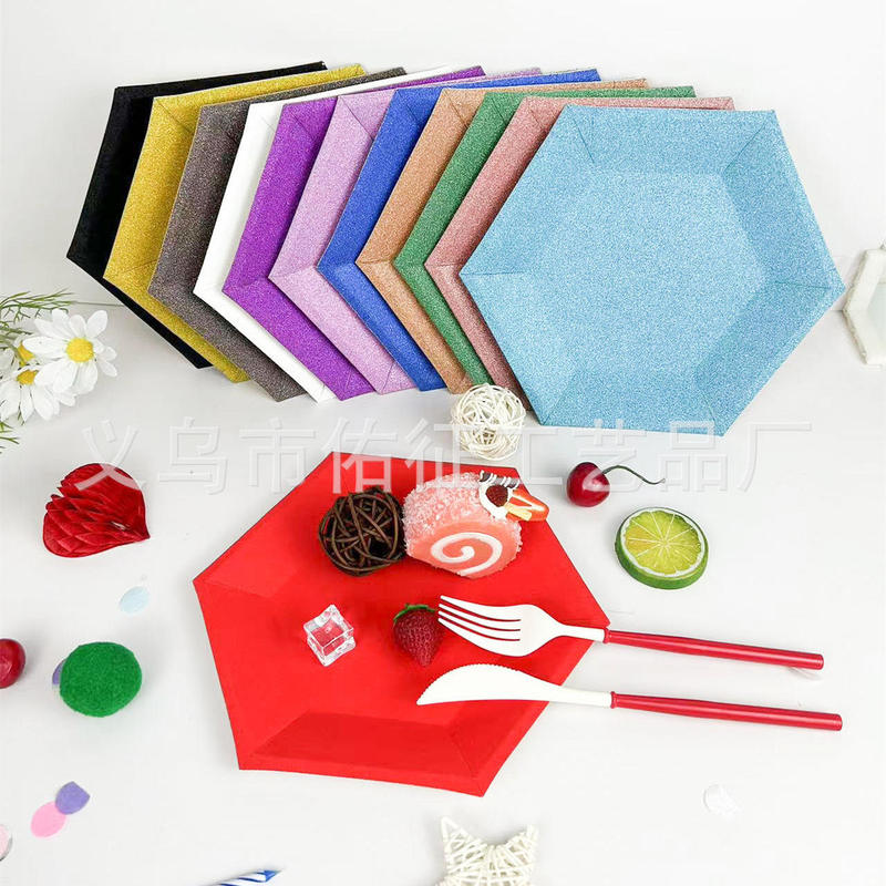 [until the low price promotion is sold out] disposable frosted multi-color hexagonal paper plate suit for party dinner