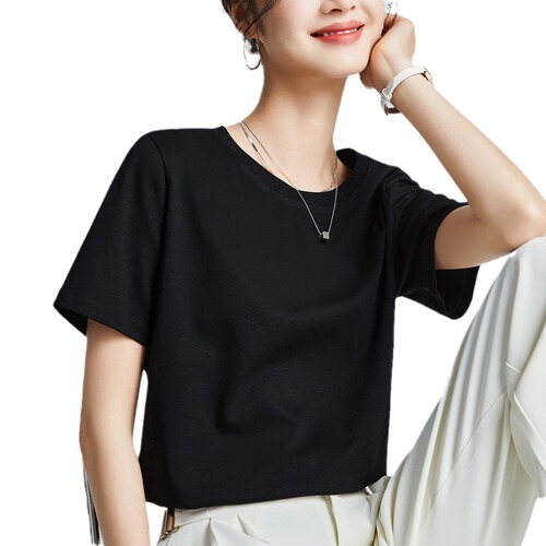 80 pieces of double-sided satin cotton slimming simple white short-sleeved t-shirt women's summer 2025 new round neck undershirt 