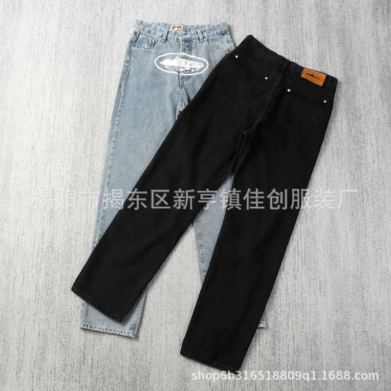 Cross-border New American Fashion Brand Corteiz Alcatraz Island Printed Casual Jeans Men's Loose Straight Trendy Pants Cross-border New American Fashion Brand Corteiz Alcatraz Island Printed Casual Jeans Men's Loose Straight Trendy Pants