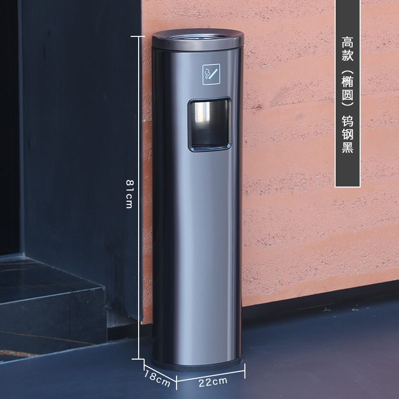 Bote de basura de acero inoxidable del hotel con cenicero, entrada de ascensor vertical, pasillo del vestíbulo, columna de humo para fumar comercial