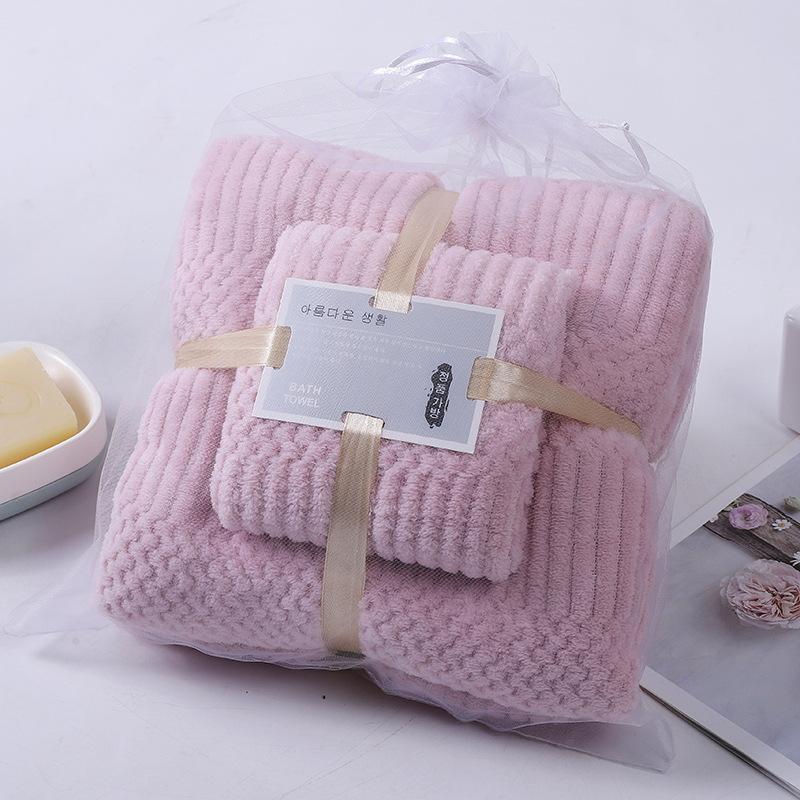 Pink / Jixiang plaid bath towel (70*140) + towel (35*75)