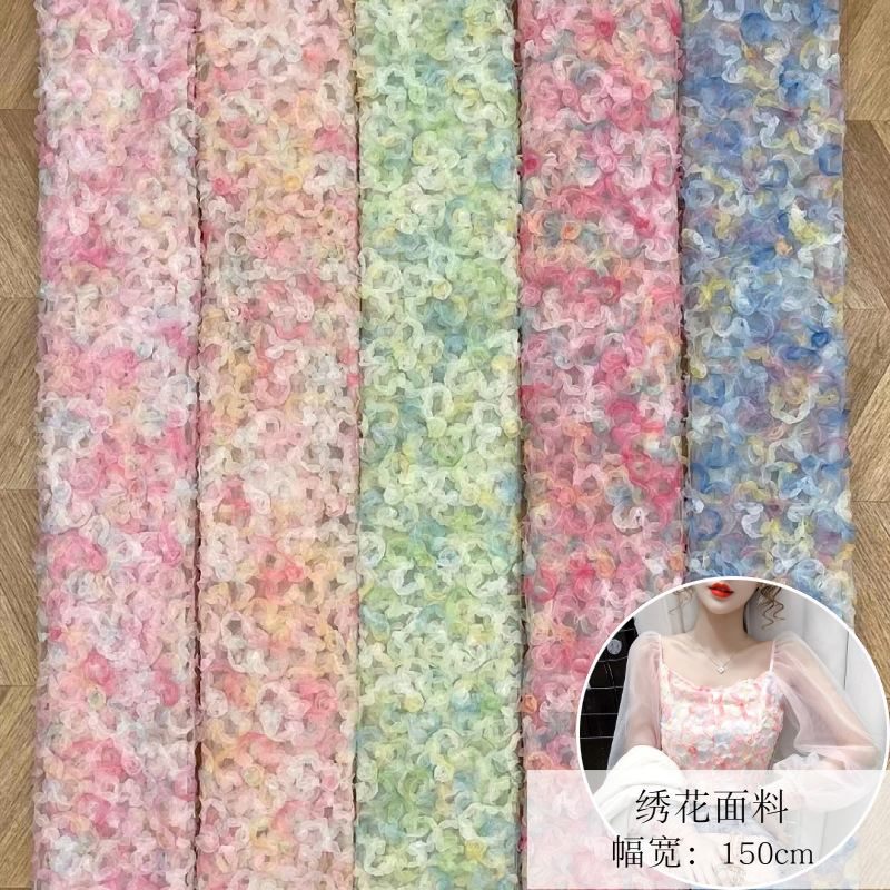 2022 Summer New French Style Flower Three-dimensional Embroidery Fabric Fashion Stage Clothing Mesh Three-dimensional Embroidery Fabric