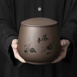 大号紫砂茶叶罐茶罐茶缸紫陶茶具陶瓷普洱茶密封家用防潮罐茶渣缸