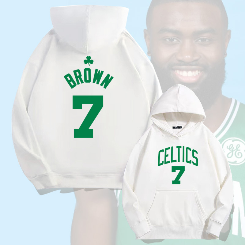 Basketball Sports Celtic Brown No.7 Hooded Sweat Men's Autumn Youth Loose Shoulder Long Sleeve Top Basketball Sports Celtic Brown No.7 Hooded Sweat Men's Autumn Youth Loose Shoulder Long Sleeve Top