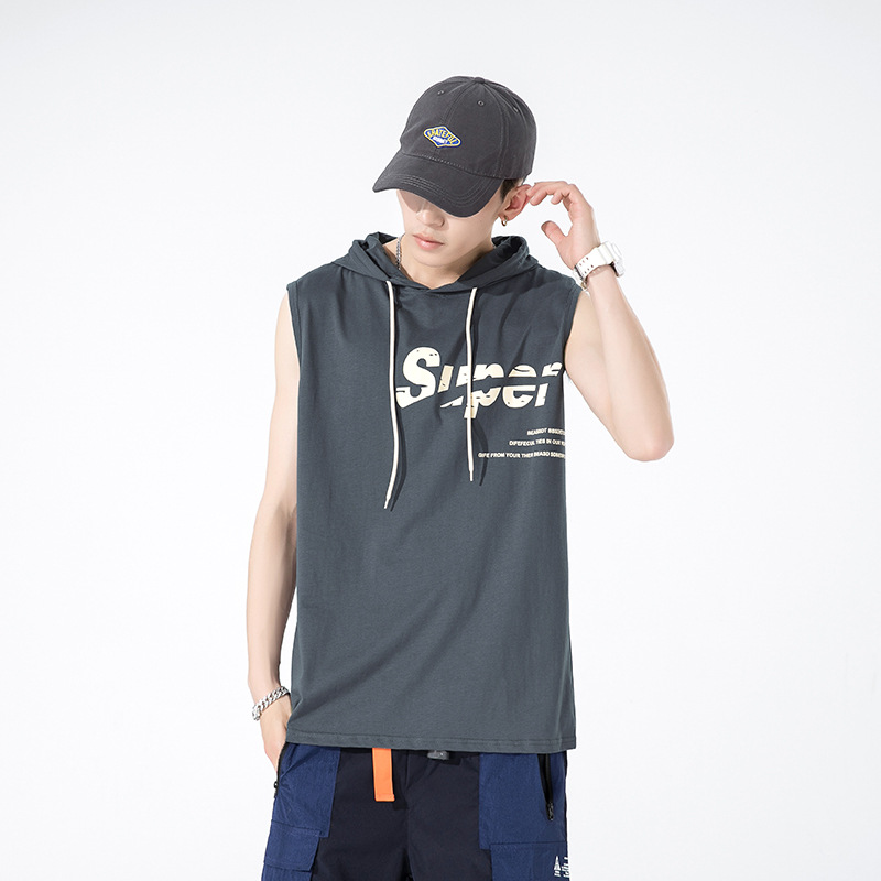 T-shirt senza maniche da uomo 2023 estate nuova canotta da uomo in puro cotone, felpa con cappuccio sportiva ad asciugatura rapida, tendenza_voghion.com