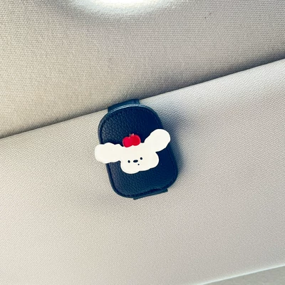 Cute Puppy Car Glasses Holder, High-End Car Sun Visor Sunglasses Holder, Car Magnetic Card Holder (Car Glasses Clip/Bill Clip) - white-apple-dog-head-black-glasses-clip