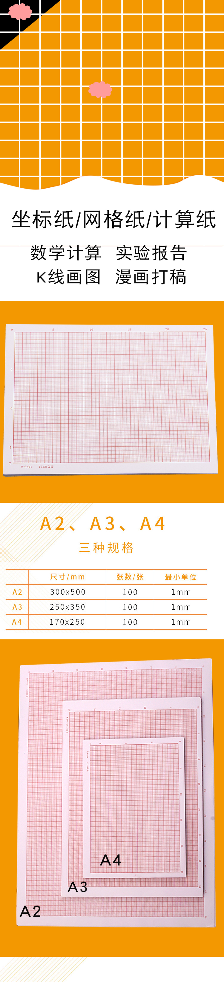 方格纸坐标纸网格纸学生绘图A4建筑制图纸计算纸数学米格刻度A3A2-阿里巴巴