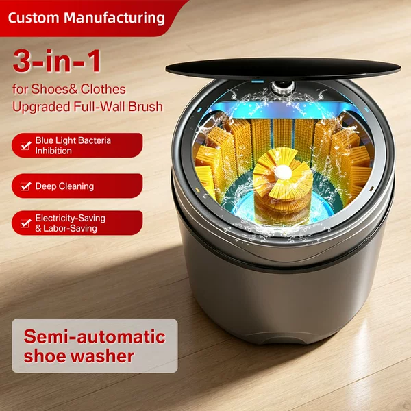 Cross-border semi-automatic home shoe washing machine with detachable stainless steel inner barrel, designed for convenience, with full-wall brushing, small shoe brush machine