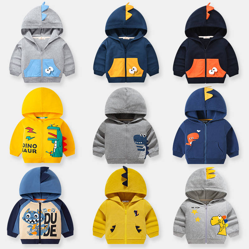 Ser Superior ropa para niños dinosaurio con capucha suéter para niños abrigo suéter de dibujos animados para niños primavera y otoño bebé Delgado algodón puro