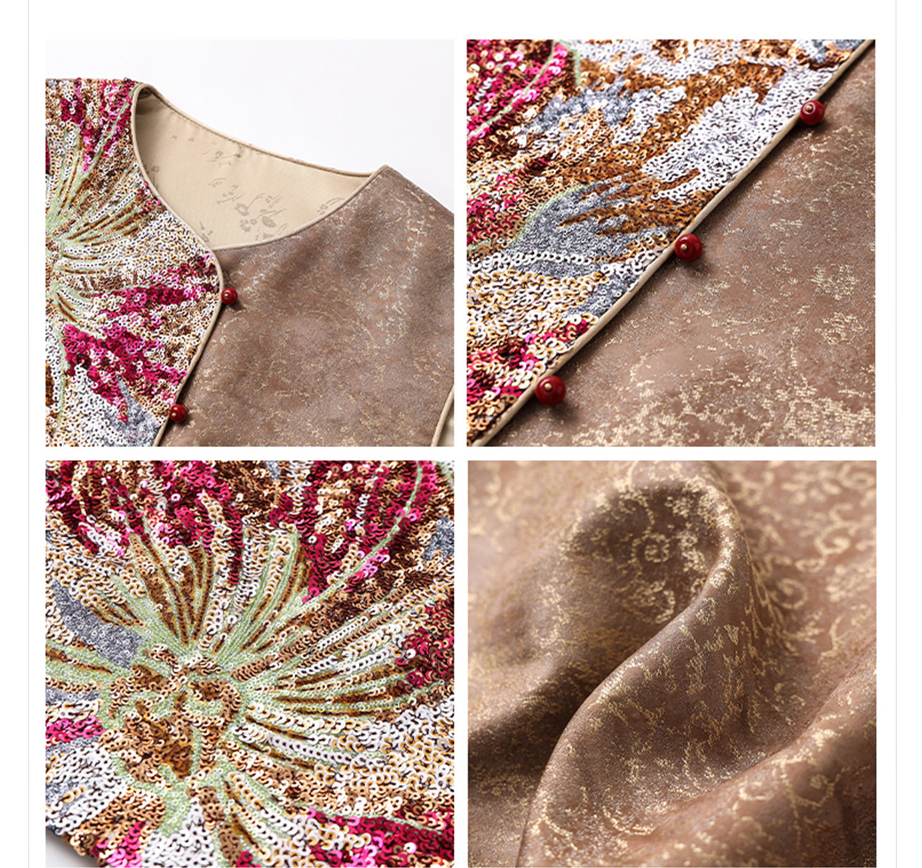 Áo vest nữ phong cách Trung Hoa mới 2026, thiết kế thêu sequin, chất rayon sang trọng — Đen, Màu huyền ảo, Xanh lam chi tiết 41