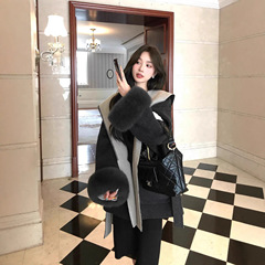 网红同款双面羊毛大衣AB面连帽毛呢外套女狐狸毛袖口2025新款